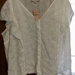 NWT Loft white eyelet short sleeve blouse size 20